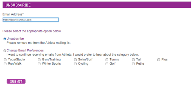 Unsubscribe Athleta