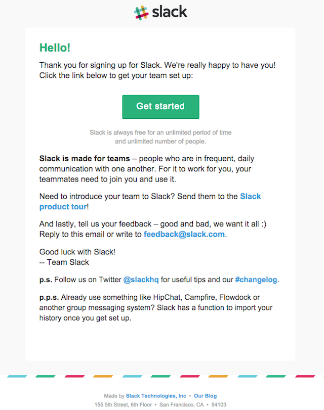 Confirmation message: Slack 